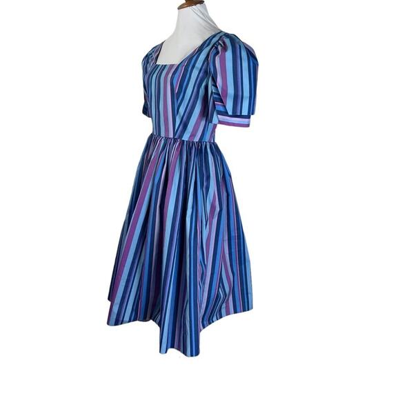 Vintage 80s Alyce Designs Taffeta Striped Party Cocktail Semi-Formal Dress M - Picture 3 of 8